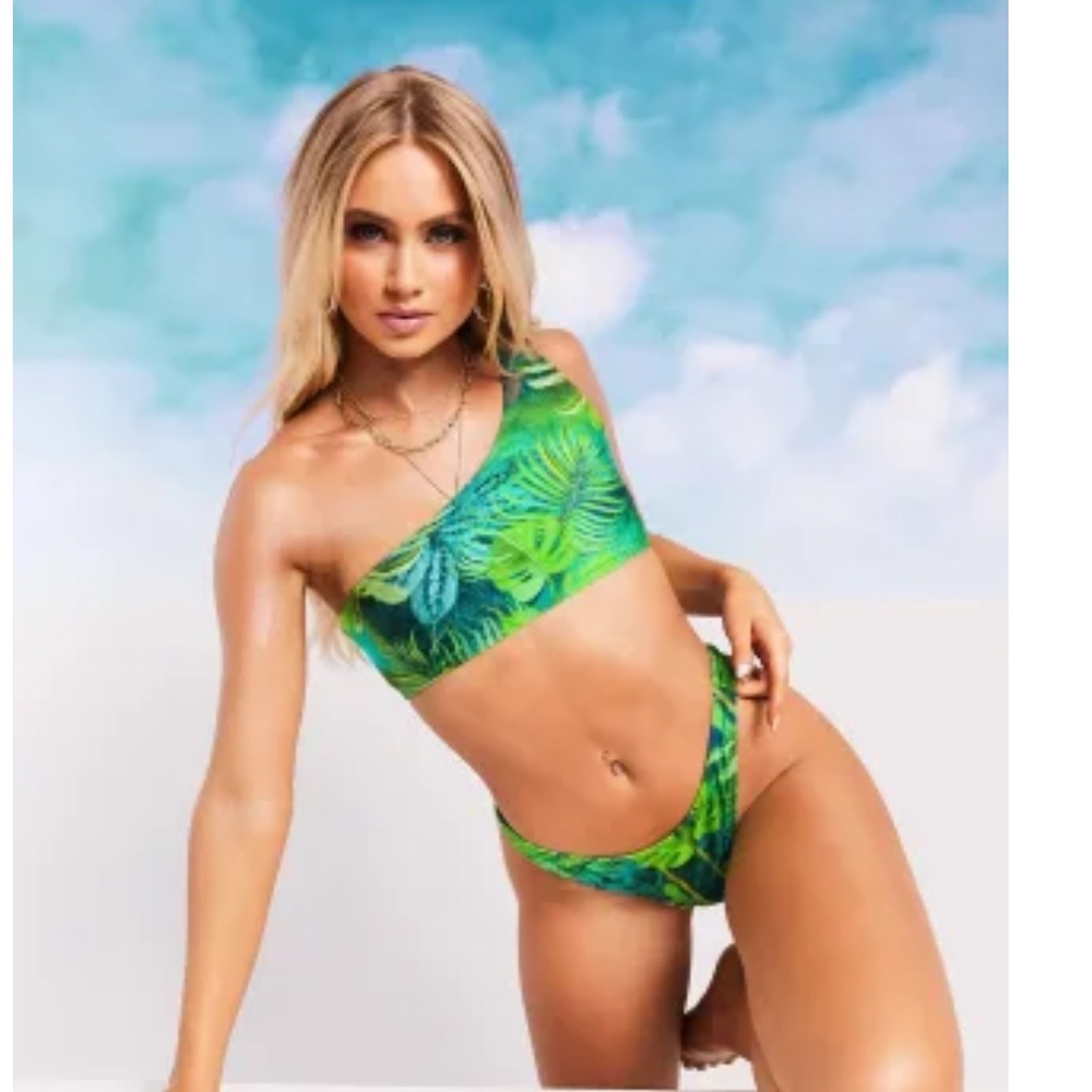 ASOS DESIGN exotic palm print bikini top